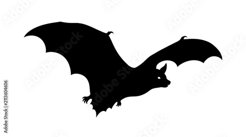 Quadro su tela Bat silhouette with extended wings and glowing eyes is isolated against a plain white background, symbolizing nocturnal activity and Halloween themes