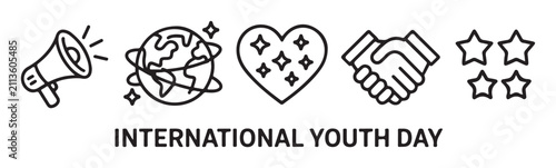 фотографія International Youth Day icons depict symbols of global unity and cooperation