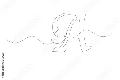 Letter A: continuous line art vector drawn with a modern minimalist aesthetic on a white background
