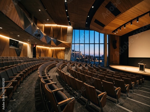 Modern auditorium with seating and a large screen Generative AI