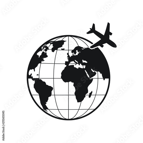 World Travel Concepts,Global Air Travel Around World Globe Silhouette Vector Illustration