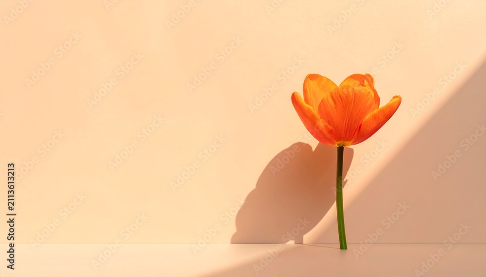 Fototapeta premium Orange Flower with Shadow on Neutral Background – Minimalist Visual for Editorial, Lifestyle, or Seasonal Branding Themes