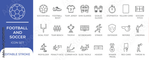 Canvastavla Football and Soccer Sport Championship Tournament Vector Line Icon Set for Match
