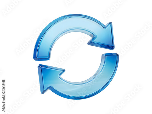3d render of blue glossy refresh or reload icon isolated on transparent background