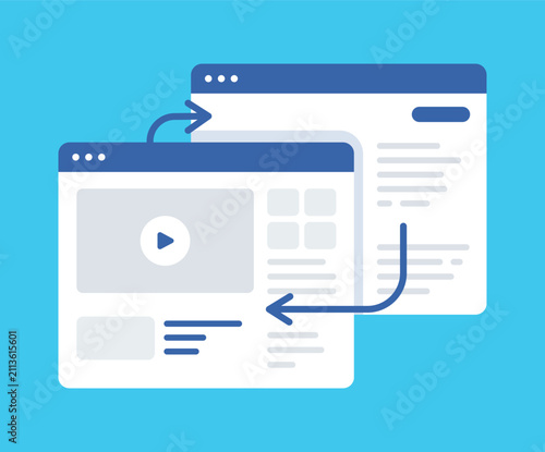 Website Migration Data Transfer Web Page Sync Flat Vector Illustration