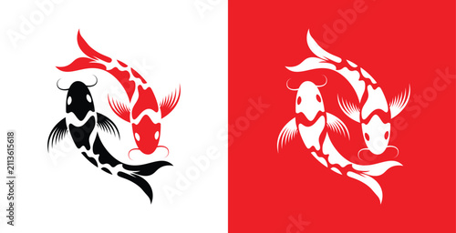 Yin Yang Koi Fish Vector Illustration Japanese Symbol Minimal Design