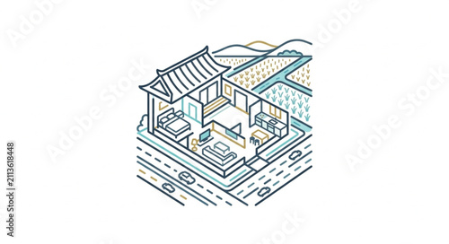 Isometric illustration of a modern eco friendly house design.
