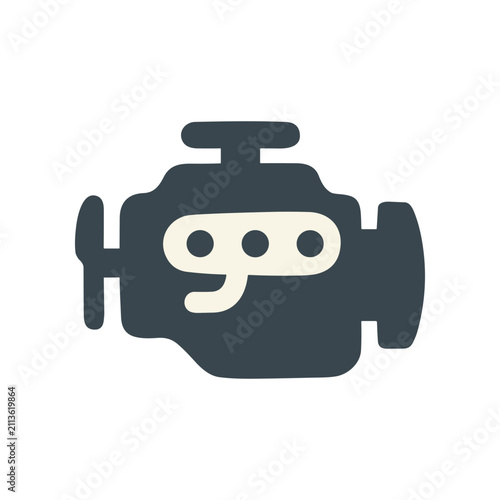 Flat Engine Icon, Automobile Motor Symbol, Mechanical Power Concept