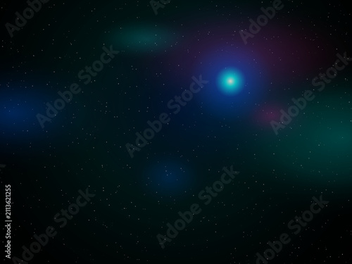 Bright blue star shining in deep space with twinkling stars background