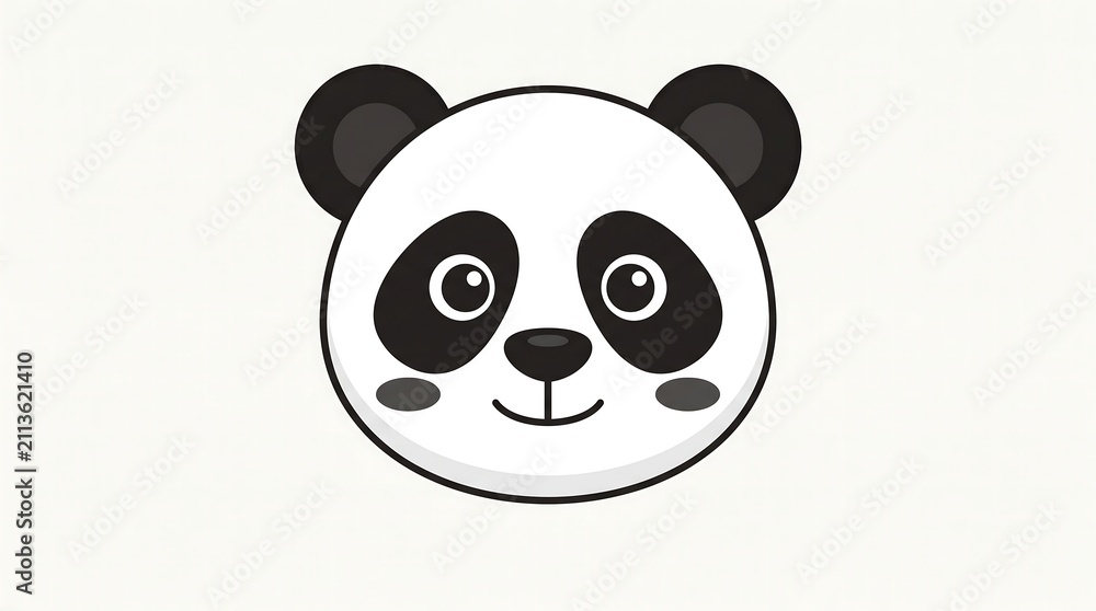 Fototapeta premium Minimalist panda bear face illustration, cute giant panda head icon, black and white animal character portrait on plain background