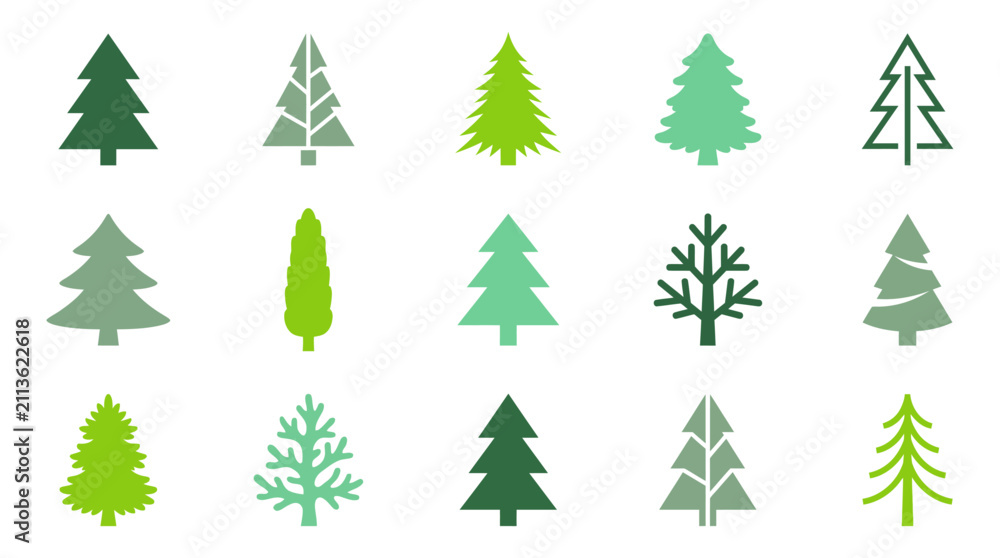 Obraz premium Christmas Tree Icon Set Flat Vector Collection