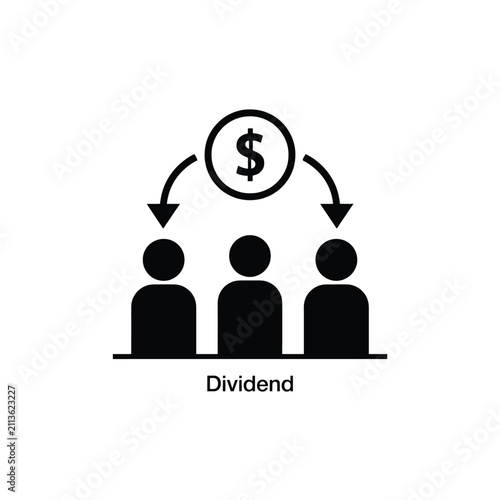 Foto Dividend icon depicting currency flowing from a central source to three silhouet