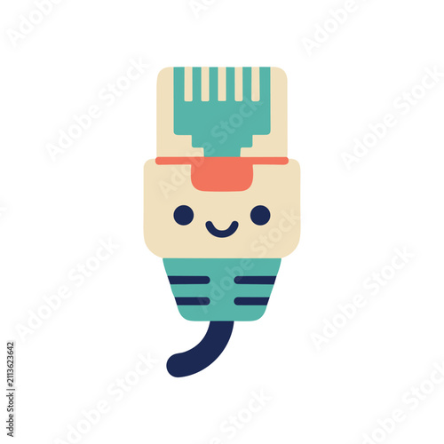 Cute Ethernet Cable Connector Character with Friendly Face - Network Connection Concept