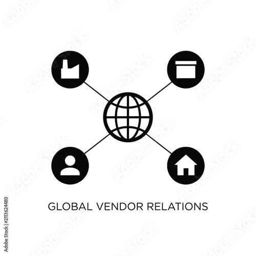 Canvas Print Global vendor relations network icon with connected symbols on a white backgroun
