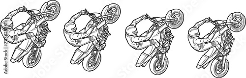 Cuadro en lienzo Motocross Rider Wheelie Line Drawing Collection Featuring Off Road Motorcycle St