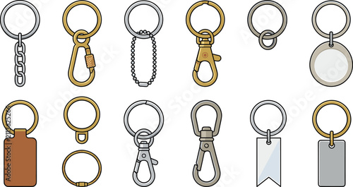 Фотография Keychain hardware and key ring accessory icon collection featuring metal clips s