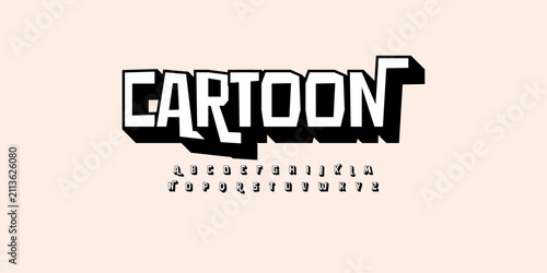 Photography Cartoon audacious alphabet, playful uneven letters, bold geometric graffiti font for kid toy logo, youthful lettering, joyful headlines, and comic book typography