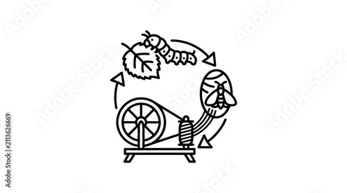 Foto Dynamic Black and White of Silk Production Cycle with Caterpillar Cocoon Moth an