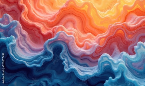 Fluid Marble Swirl Blending Warm Orange And Cool Teal, Coral Orange, Golden Pink And Teal Blue, Perfect for Tech Branding Design, Abstract Art Print And Website Banner Background