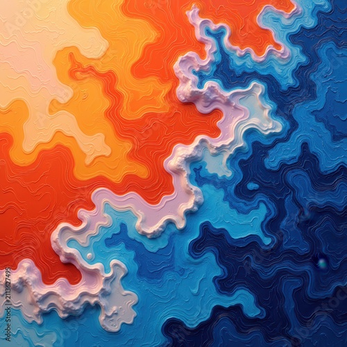 Vivid Orange And Blue Fractal Wave Pattern, Orange, Blue, Cream, Perfect for Website Backgrounds, Textile Print Design And Corporate Presentation Slides