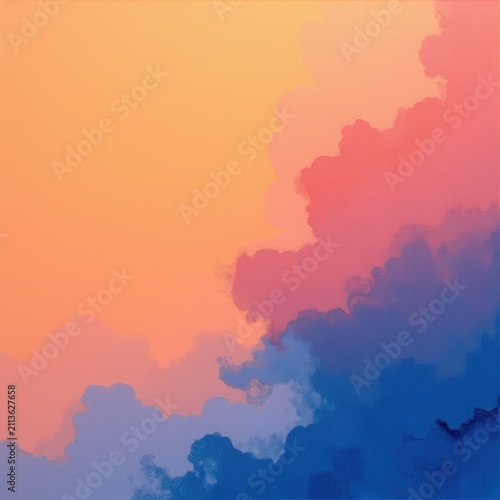 Dreamy Sunset Sky Gradient With Clouds, Orange, Pink, Deep Blue, Perfect for Travel Destination Marketing, Meditation App Backgrounds And Greeting Card Design