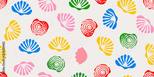 Canvastavla Colorful seashell pattern on a light background