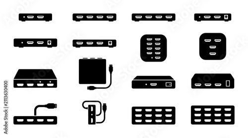 Quadro su tela HDMI Switcher and Splitter Icons, Vector Set: Connectivity Devices for AV System