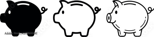 Фотография A set of three piggy bank icons featuring a solid black graphic style alongside