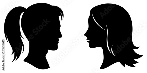 Obraz na płótnie Male And Female Head Silhouettes Facing Each Other Black Background