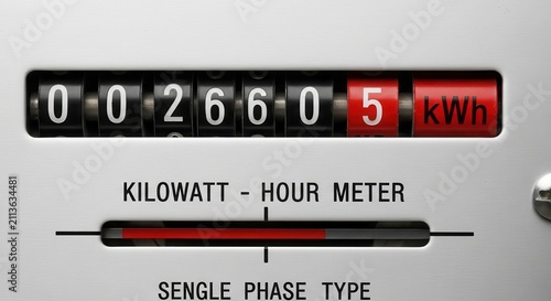 Close-up of an Analog Electricity Meter Showing Kilowatt Hour Consumption for Energy Monitoring and Utility Billing