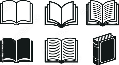 Fotografie Set of six black and white book including open books with lined pages, blank ope