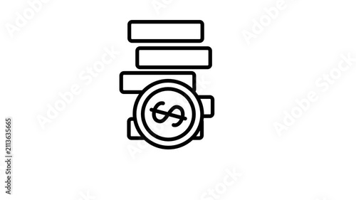 Dollar coins animated icon. Money cash stack or currency for banking, investment, profit, saving, earning, budget, income, payment, donation, financial animation. 4K video with alpha channel