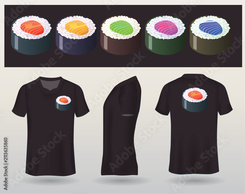 Japanese Sushi Roll Icon Collection with Apparel Mockup
