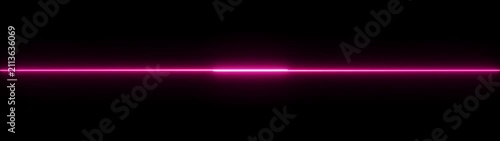 Two glowing red neon horizontal line segments separated by a thin gap isolated on a solid black background. 4k video 