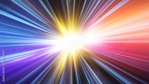 Photography Abstract background featuring vibrant light streaks bursting from central core w