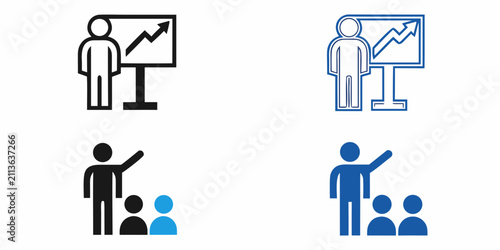 Foto Presenter With Graph Icon Flat Vector Illustration Set