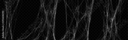 Set of Realistic Stretched Vector Tangled White Spider Web Texture. Hanging Cobweb for Halloween design.