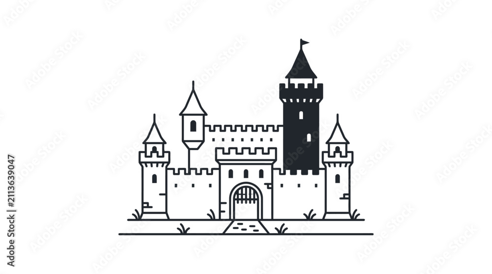 Fototapeta premium Medieval castle fortress line icon.