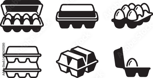 Flat pack egg cartons and trays icon set illustration Vector