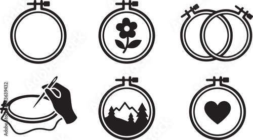 Foto Embroidery hoop designs with floral, mountain, heart and double loop patterns Ve