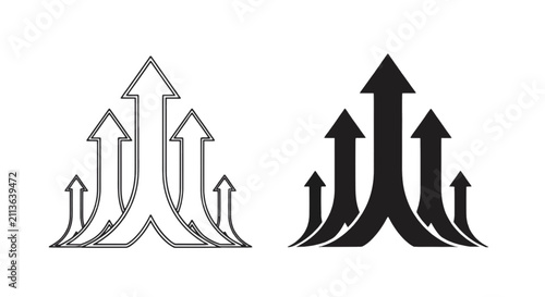 Vector illustration of set of upward pointing arrows, growth and business success concept on a transparent background