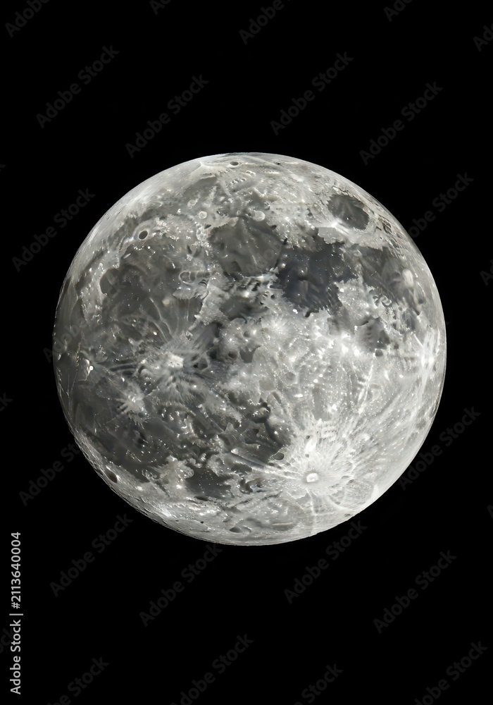 Obraz premium Detailed Full Moon Surface with Craters and Lunar Maria Isolated on Black Background for Astronomy and Space Concepts