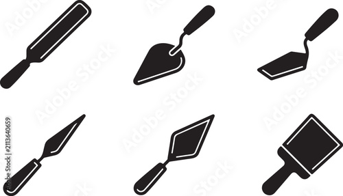 Bild auf Leinwand Six black trowel and putty knife tools set illustration Vector