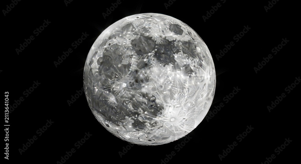 Fototapeta premium Detailed Full Moon in the Dark Night Sky with Visible Craters and Lunar Surface Texture
