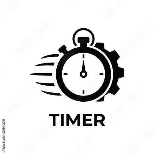 Принти на полотні Stopwatch with speed lines and gear accents a black silhouette on a white backgr
