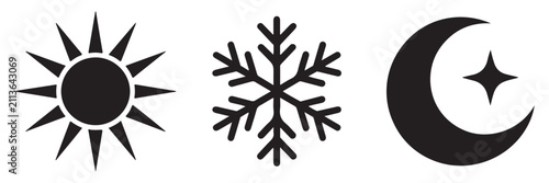 Bild auf Leinwand Sun snowflake and crescent moon with star weather icons vector set for climate forecast application