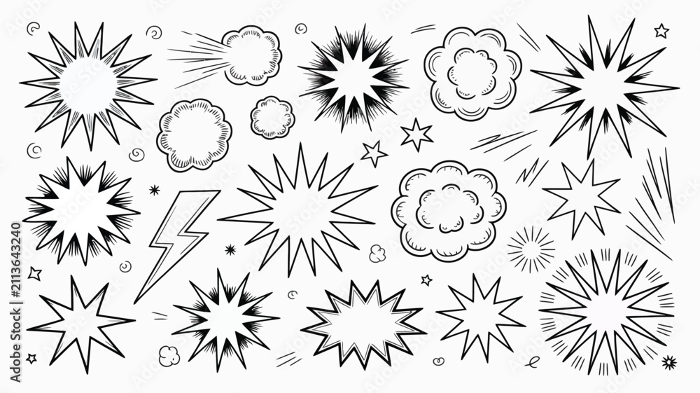 Obraz premium Black and white explosion and energy effects set