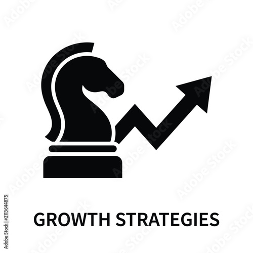 Fotografija Chess knight silhouette alongside an ascending arrow a black and white graphic d