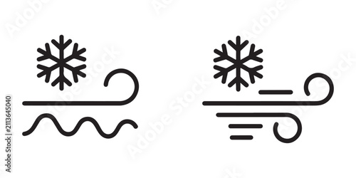Tableau sur toile Winter wind and snow icons showing cold breeze over frozen waves and drifting blizzard weather effect