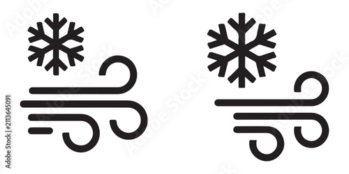 Photos Snowy wind icons collection with snowflake and blowing air currents representing cold winter blizzards